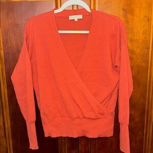White and Warren Wrap Front Sweater Rust in color size Large.